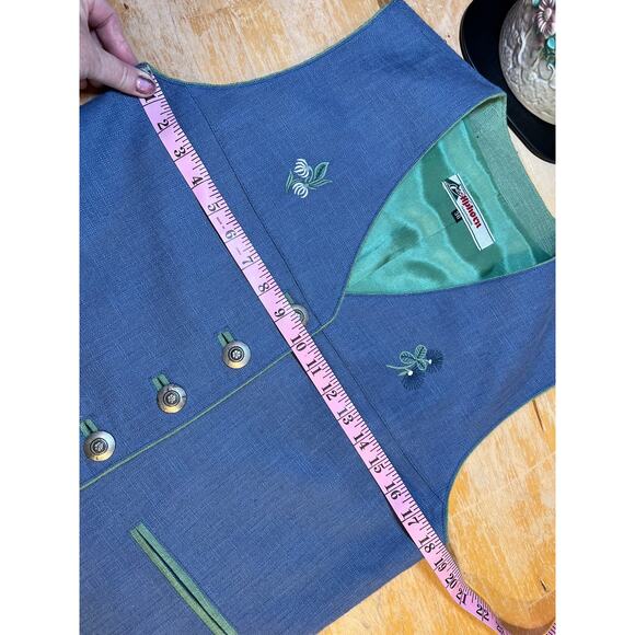 Vtg Alphorn Austria Folk Vest Waistcoat 36 Pants 38 Blue Green German Cottage - Picture 6 of 16